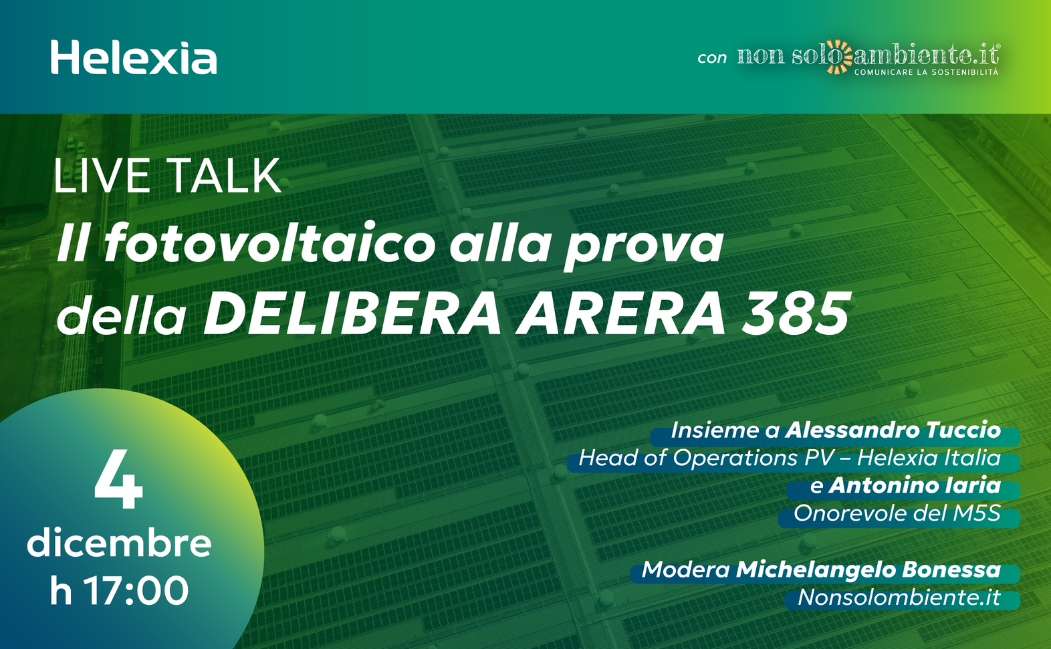 Il 4 dicembre il live talk di Nonsoloambiente “Il fotovoltaico alla prova della Delibera ARERA 385”